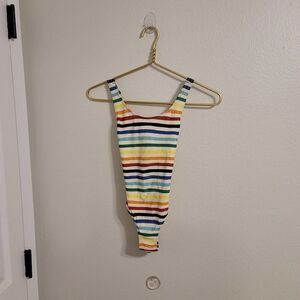 Primary Rainbow Stripe Swimsuit Sz 6-7